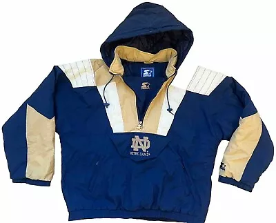 Vintage 1990s Notre Dame Fighting Irish Starter Jacket Pullover Ultra Rare XL • $99.99