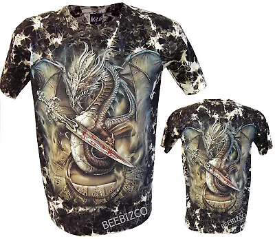 £11.95 • Buy New Chinese Dragon Glow In The Dark Gothic Sword Skull Tattoo Tye Dye T-Shirt