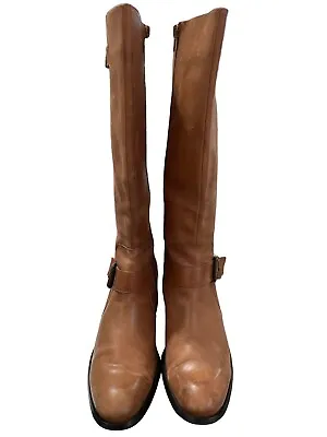 Nine West Boots Woman’s O-Nenety Riding Boots Brown Leather Sz 9 M Buckle Accent • $28.71