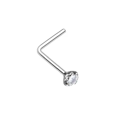 (2pc) 22g (0.65mm)  L  Bend Nose Stud Ring CLEAR PRONG CZ (316L) (B/6/4/102) • $4.99