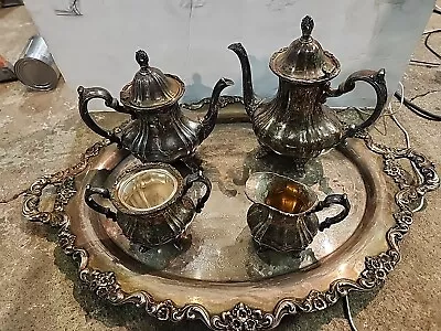 Lancaster Rose Coffee & Tea Set By Poole 400 EPCA Silver Plate 4 Pc NO TRAY • $200