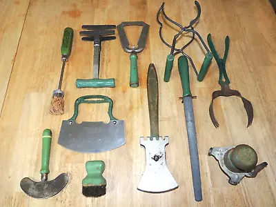 Vintage Lot (11) Green Wood/Metal Handle Kitchen Cooking Utensils 1940's-50's • $28.50