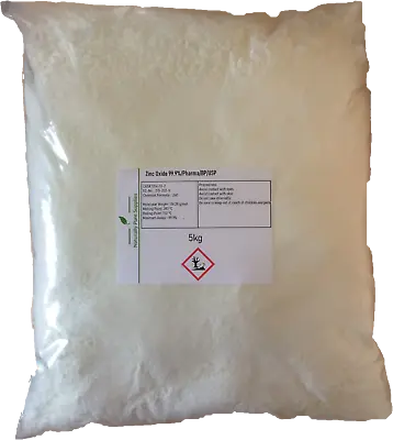 Zinc Oxide 99.9% Pure Pharma Grade/ BP/ USP Fine White Powder 5kg-10kg • £124.99