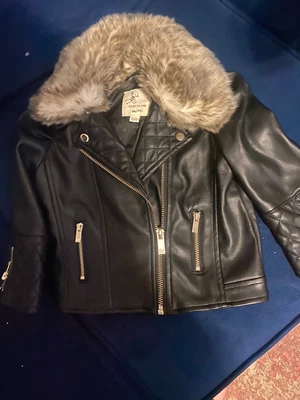 £14 • Buy River Island Baby Girl Mini 9-12 Months Black Faux Fur Hood Mock Leather Jacket