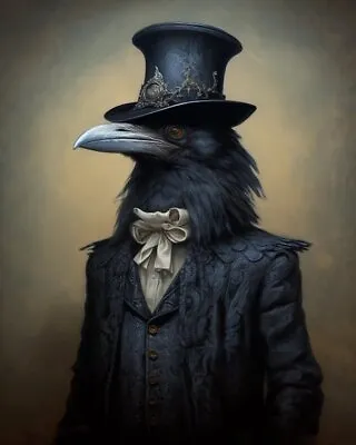 Victorian Gentleman Raven Crow Avian Portrait Fine Art Giclee Print A85 • $9.60