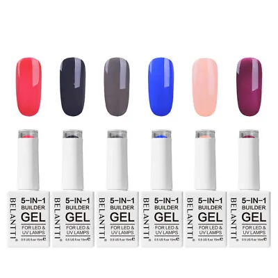 Nail 5-in-1 Gel Builder UV LED Red Pink Clear Base Top Coat Art Extensions 15ml • £9.99