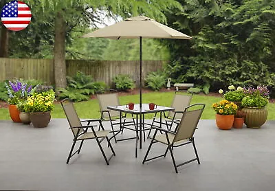 Outdoor Patio Dining Set 6 Piece Table 4 Chairs W/ Umbrella Garden Backyard Hot • $155.32