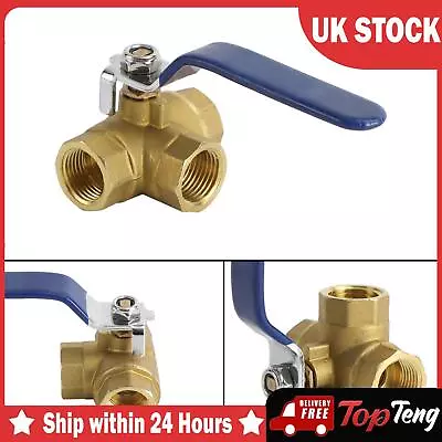 3-Way Ball Valve Female T Port Lever Handle 1/2  NPT Made Of Forged Brass SC • £17.98