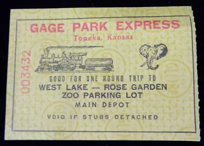 Vintage Gage Park Express Topeka Kansas Train Ticket Stub • $5.99