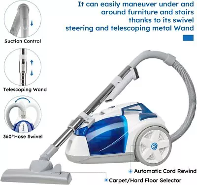Bagless Canister Vacuum Portable Cyclonic Corded Vacuum Cleaner • $69.99