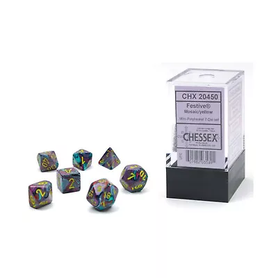 Chessex Mini Dice Mini Poly Set - Festive Mosaic W/Yellow (7) New • $6.95
