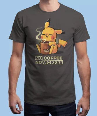 FAULT No Coffee No Workee T Shirt Unisex & Funny T-Shirt Qwertee  Charcoal/Beige • £5.99