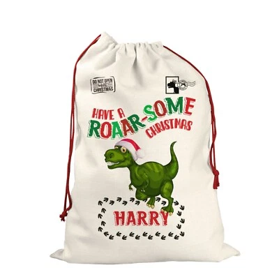 £8.99 • Buy Personalised Santa Sack Father Christmas Bag Stocking Presents Gift Dinosaur 1 