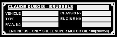 Shelby Europa Cobra Claude Debois Brussels Plate Aluminum Mustang Carroll Plate • $27.50