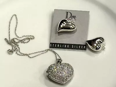 Dm Sterling Silver Bubble Heart Charm Pendant Locket Pave Crystal Necklace New • $32.50