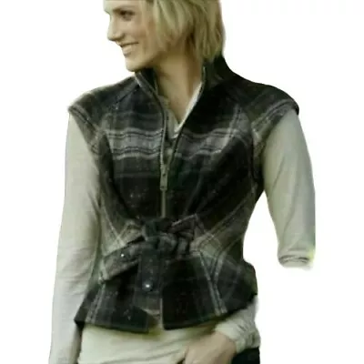 Cabi Style #611 All Tied Up Tweed Plaid Wool Belted Mock Collar Vest Women's M • $9.74