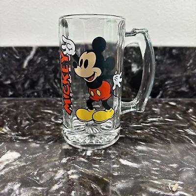 Vintage Walt Disney Mickey Mouse Clear Glass Stein Mug • $12.99