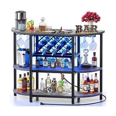 Bar Table Cabinet With Power Outlet LED Home Mini Bar Cabinet For Liquor Me... • $222.14