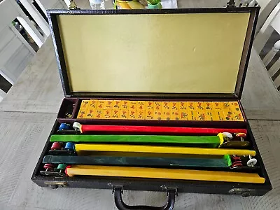 Vintage Mah Jongg Set 152 Tiles 5 Rackshard Case + Xtras • $169.99