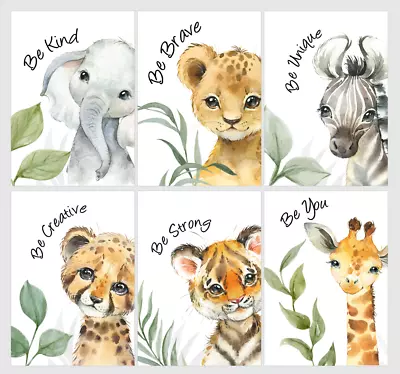 HQ Safari Animal Prints Girls/Boys Room Nursery Beautiful Watercolour Pictures  • £1.99