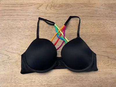 PINK Victoria's Secret Black Neon 32AA Wear Everywhere Push Up Front Close Bra • $24.99