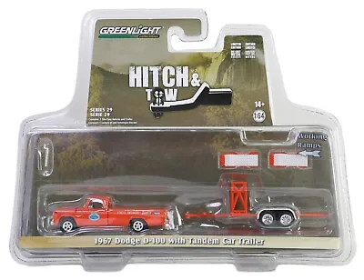 1:64 GreenLight *HITCH & TOW 29* MR NORM'S 1967 Dodge D-100 W/Car Trailer NIP • $12.99