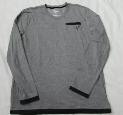 $44.99 • Buy VERSACE V1969 Mens Med Heather Gray Black Trim Vneck L/s Tee Shirt