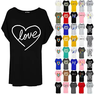 £5.49 • Buy Womens Oversized Baggy Valentines Heart Love Batwing Ladies Loose T-Shirt Top
