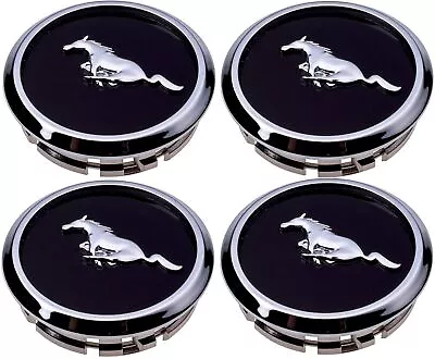 2.67 /68MM Ford Mustang Wheel Rim Center Caps Black Chrome Edge Running Horse • $13.88