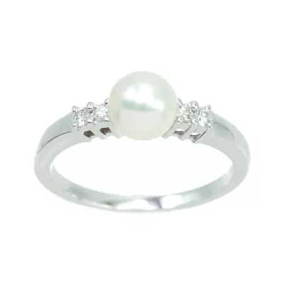 MIKIMOTO Akoya Pearl 5.8mm Diamond Ring 18K White Gold Size4.75-5(US) 90191162 • £298.77