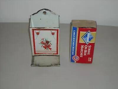 Kitchen Vintage Metal Match Box Holder Flower Design Wall Mount • $29.99