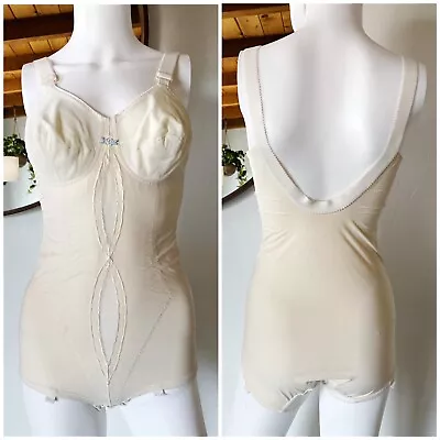 Vtg 50's 60's Bustier Corset Girdle Bodysuit Shapewear Lingerie Pinup Ivory S • $78.99