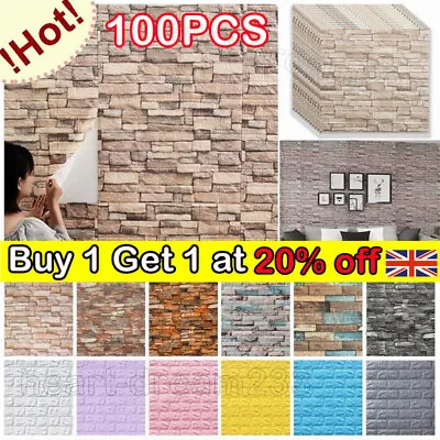 100X Large 3D Tile Brick Wall Sticker Self-Adhesive Waterproof Soft Foam Panel • £5.99