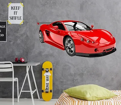 3D Nice Red Auto G1105 Car Wallpaper Mural Poster Transport Wall Stickers Honey • $93.81