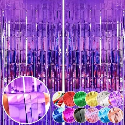 Set Of 2 Widen Purple Foil Fringe Curtain Photo Booth Backdrop Metallic Tinse... • $14.88