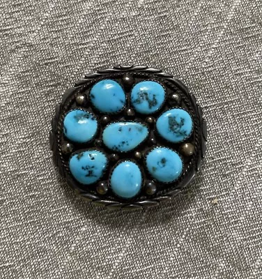 Vintage Native American Belt Buckle Tommy Moore Sterling Silver Turquoise • $299.99