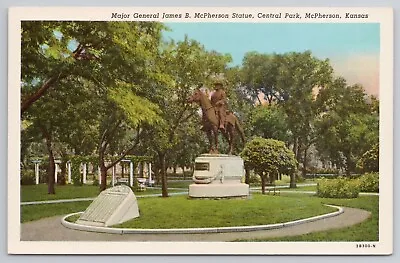 Major General James McPherson Statue Central Park Kansas KS Postcard UNP WB • $3.49