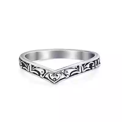 Heart Filigree Midi Chevron V Band Thumb Ring 925 Sterling Silver 5mm • $11.69