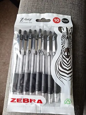 Zebra Z-Grip Retractable Ballpoint Pens Pack Of 10 NEW • £5.49