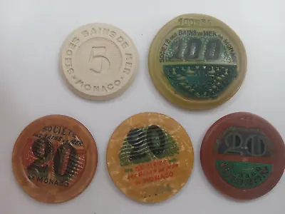 MONACO Casino Chips. LOT Of 5 Different Chips. 100-20-20-20-5 • $59