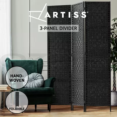 Artiss 3 Panel Room Divider Screen Partition Privacy Fold Stand Woven Black • $61.95