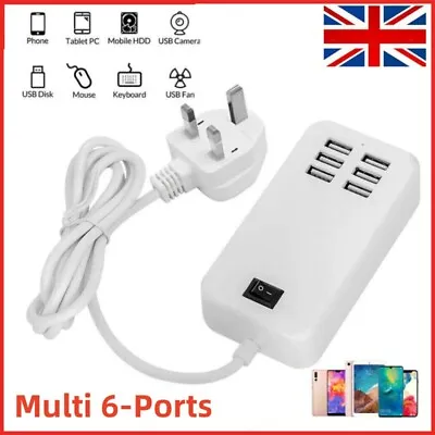 Multi 6-Ports USB Phone Charger Socket Fast Charging Station Adapter UK Plug NEW • £7.58