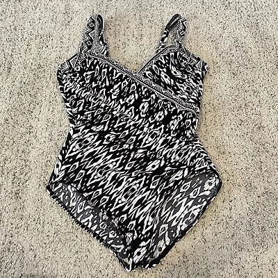 Miraclesuit Escape Black White Slimming One Piece Swimsuit Underwire SIZE 14 • $30.02