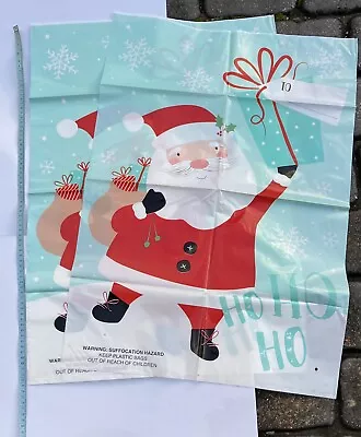 2 Xmas Present Santa Father Christmas Sacks Plastic PVC 75cm X 62cm Pack Of 2 • £1.59