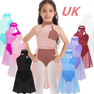 UK Kids Girls Lyrical Dress Halter Chiffon Modern Ballet Dance Leotard Dancewear • £9.85