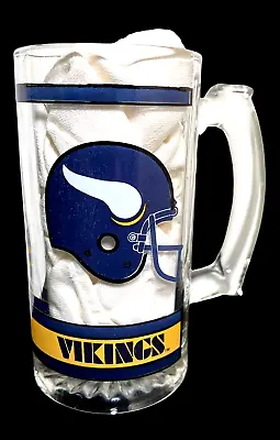 MINNESOTA “VIKINGS” NFL Heavy Glass Handled Beer Mug (5”) ~ Vintage Collectible • $19.95