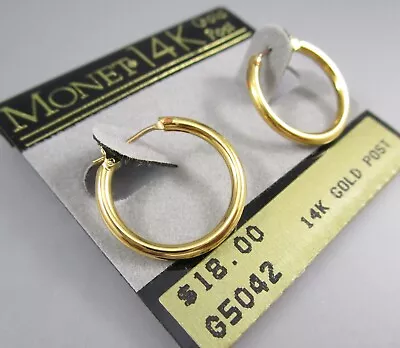 NOS Vintage 90s MONET Gold Tone Hoop Hinged 14k Gold Post Earrings 72i • $9.99