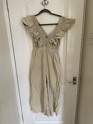 Womens Miss Guided Cream / Beige Ruffle Detail Jumpsuit Size 10 Worn Once • £4