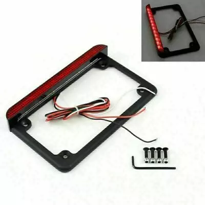 Universal Motorcycle 6  LED License Plate Frame With LED Tail Brake Light Blk T9 • £20.14