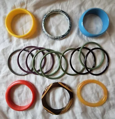 Vintage Bangle Bracelet Lot Of 15 Pieces Plastic Wood Costume Jewelry Retro 80s • $9.99